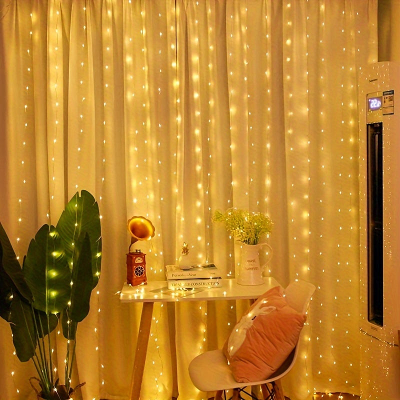 LumiGlow - 300 LED Warm White USB Curtain Lights with Remote Control