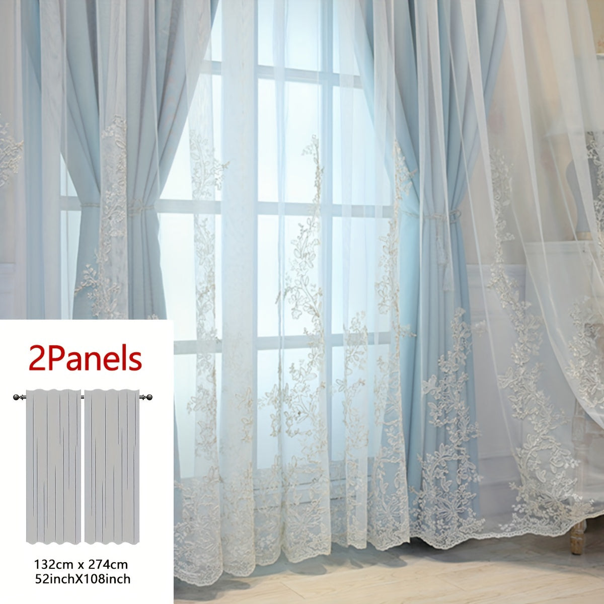2 Piezas Cortinas Bordadas de Hada Elfo - Paneles de Cortina Translúcidos con Tela Integrada y Anillas