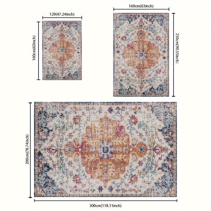 Vintage Floral Pattern Outdoor Rug – Non-slip, Lightweight, Washable, Soft and Durable