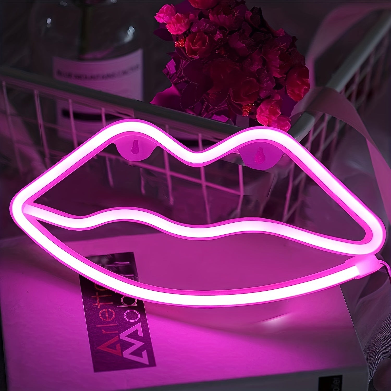 GlowLips - Lampada per labbra LED Neon Rosa, Alimentazione USB, Decorazione per San Valentino