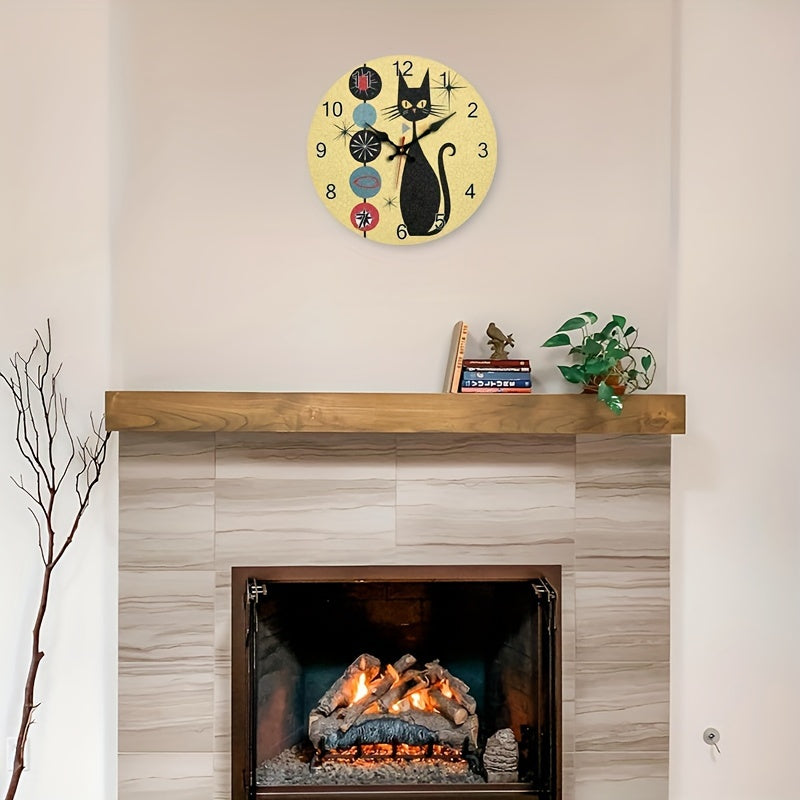 CoolCat - Relógio de Parede Silencioso em Madeira com Design Moderno