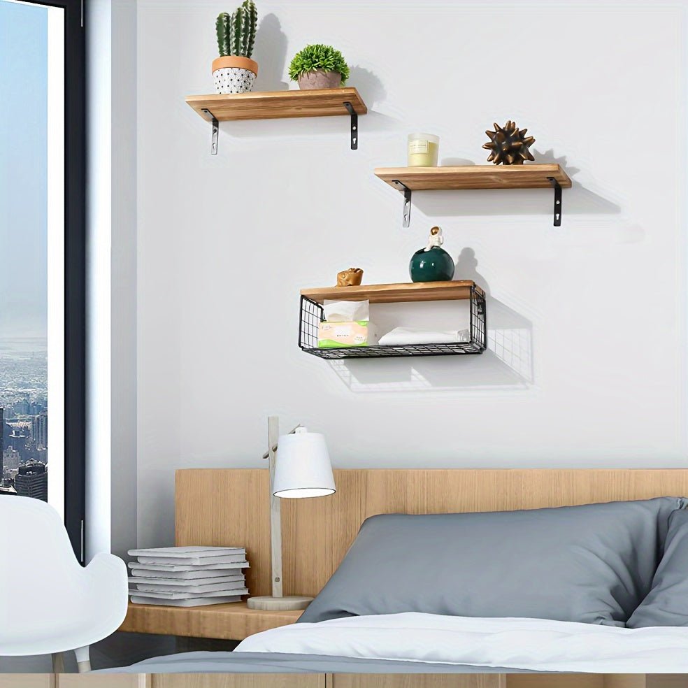 TowelShelf - 3 Pcs Wooden Floating Storage Rack - Wall-Mounted Bathroom Shelves