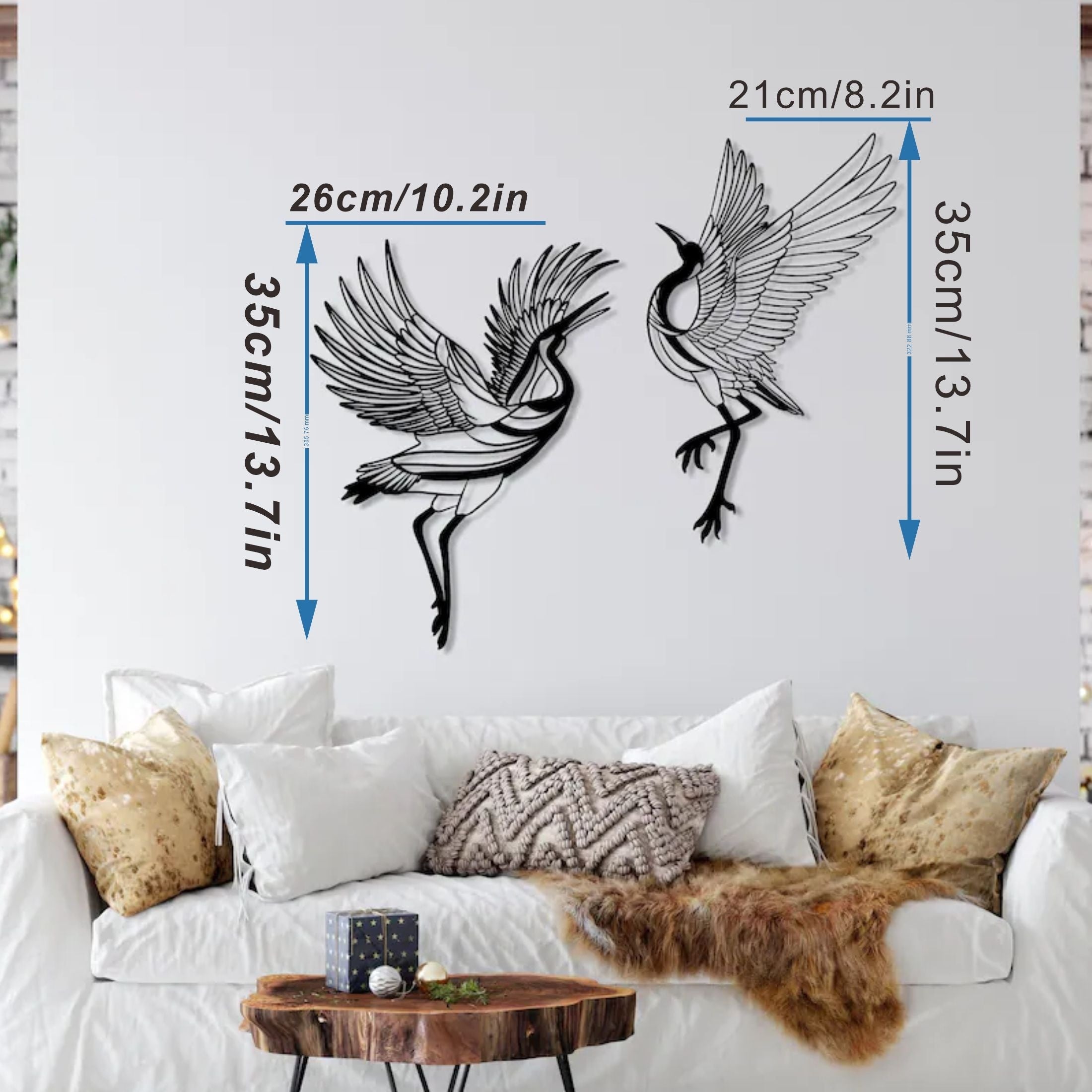 CraneArt - 2-piece Metal Crane Wall Art Set