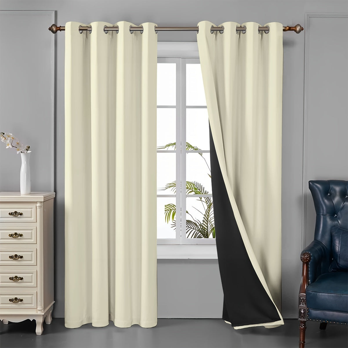 Cortinados Opacos - 2 Peças de Cortinados Escurecedores com Ilhós, Proteção UV e Isolamento Térmico