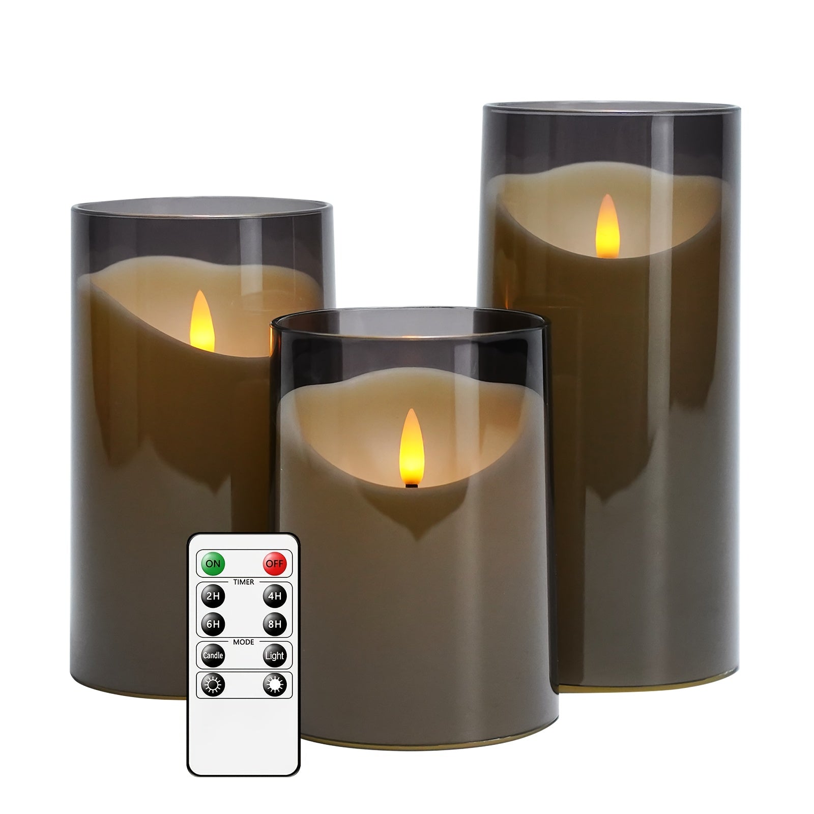 3 velas LED con control remoto - con función de temporizador y sensor infrarrojo, gris
