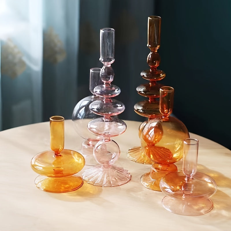 1pc Set di Candelieri in Vetro Creativi e Minimalisti - Vaso in Vetro Laccato per Decorazione da Tavolo per Soggiorno, Tavola da Pranzo e Cena Romantica