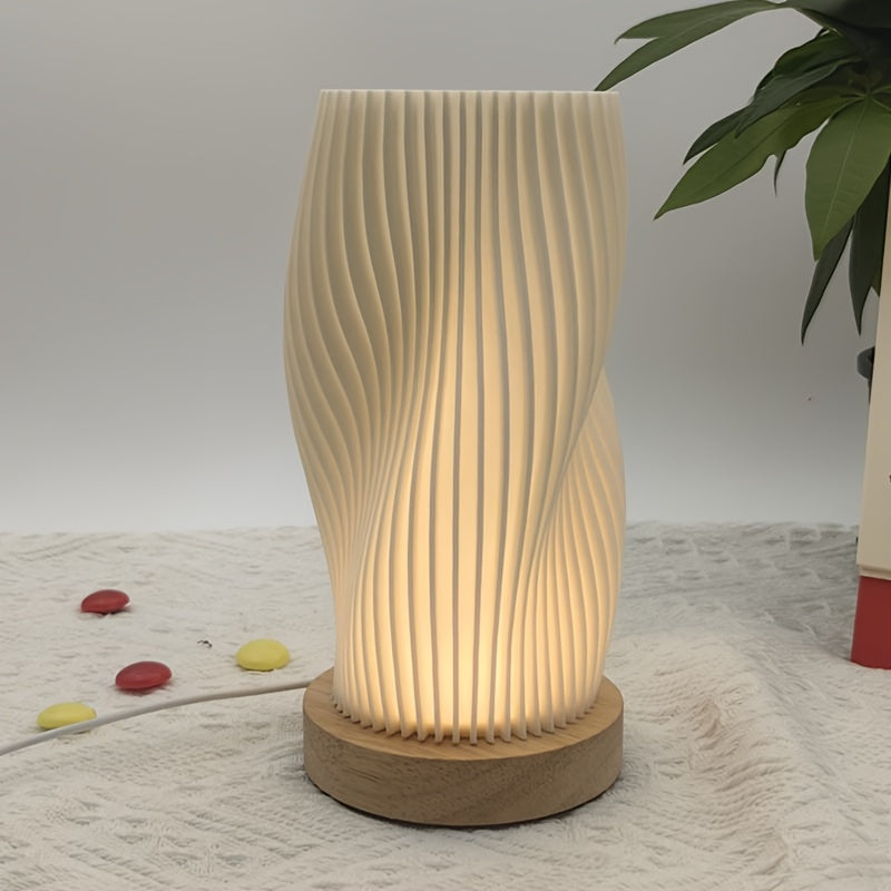 CozyLight - Lampada Notturna LED con Base in Legno, Alimentata via USB, Dimmerabile