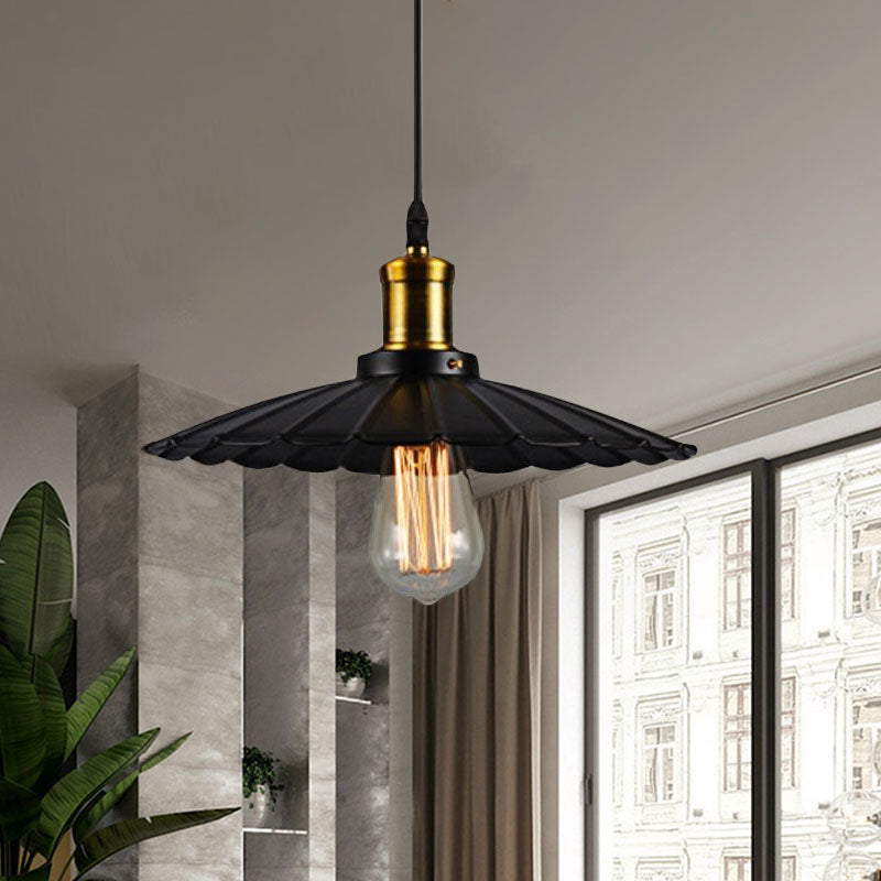 Lampada a sospensione industriale ondulata 1 luce in nero/bianco