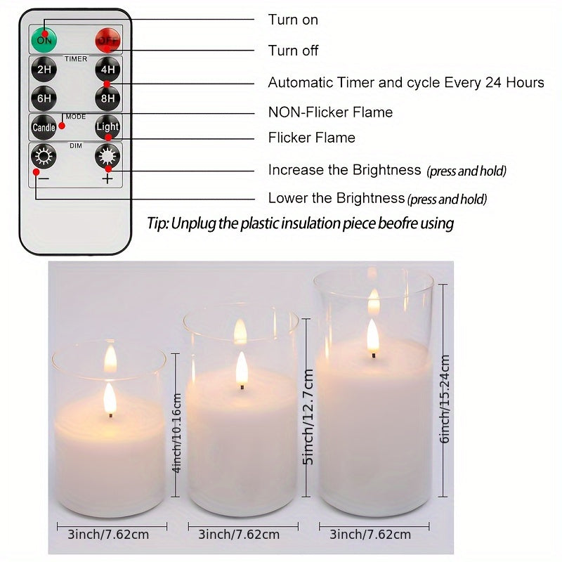 Set de 3 Velas LED con Control Remoto - Perfecto para Navidad, Bodas y Cumpleaños