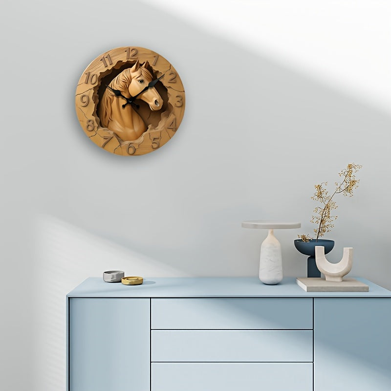 EquineElegance - Wooden Carved Silent Wall Clock