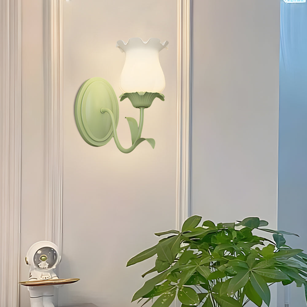 Applique Verde a Tre Fasi Dimmerabile in Vetro con Fiori 1/2-Luce