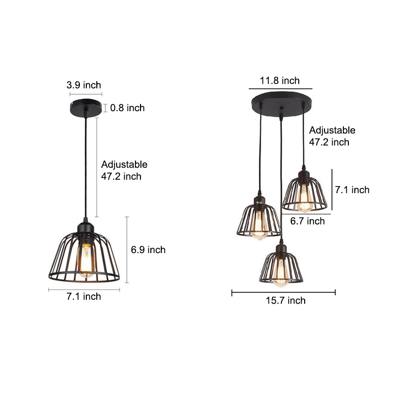 Lampadario Retro in Stile Industriale a LED in Piccola Gabbia di Ferro Nera 1/3-Lights