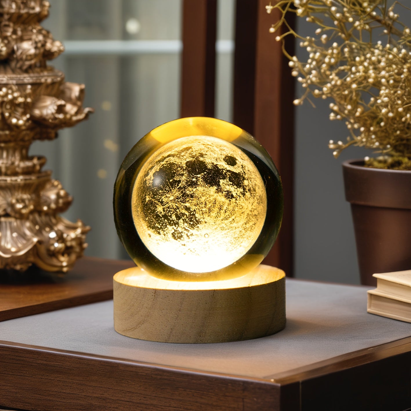 MoonCrystal - Moon Crystal Ball Lamp with Wooden Base