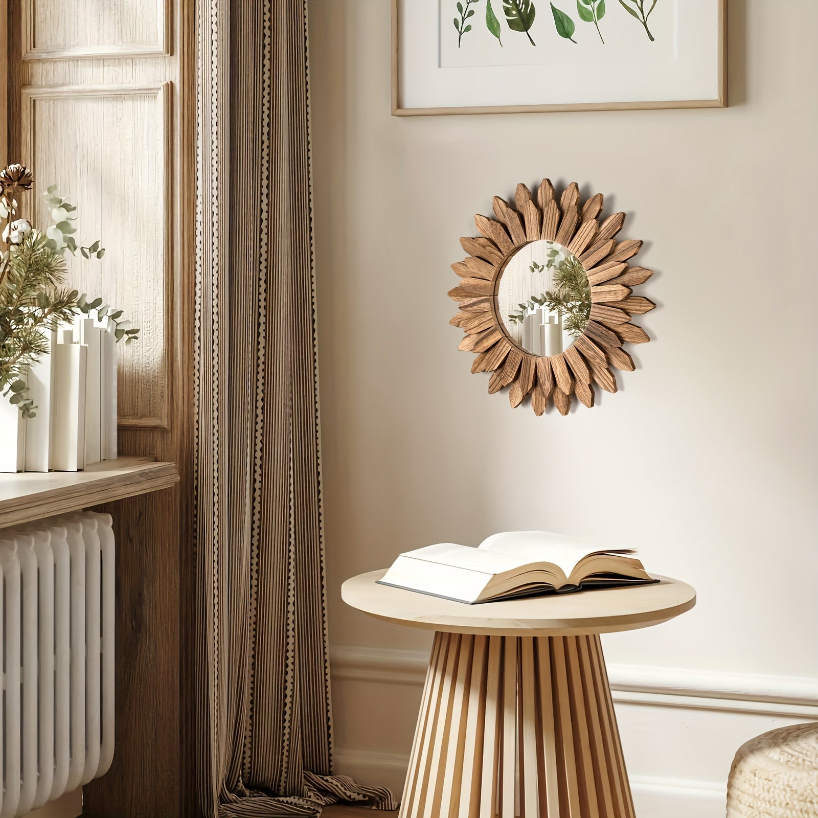 Specchio in legno con cornice a forma di fiore – Specchio decorativo da parete per soggiorno, camera da letto e bagno
