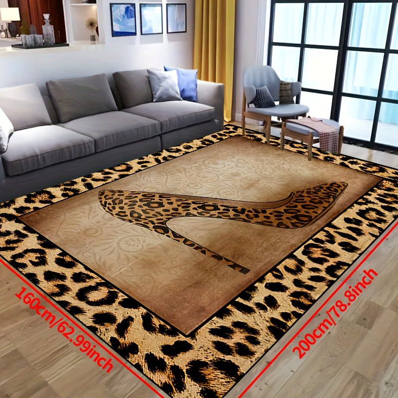 Tappeto Antiscivolo Lavabile - Tappeto Impermeabile per Ingresso, Soggiorno, Camera da Letto, Terrazza Esterna - Design a Stampa Leopardo con Tacchi Alti