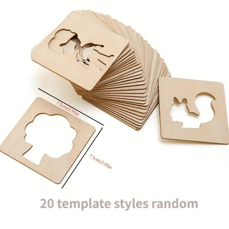 Conjunto de Brinquedos de Desenho Montessori com 20 Peças - Modelos de Pintura em Madeira para Fazer Você Mesmo, Brinquedo Educativo de Aprendizagem