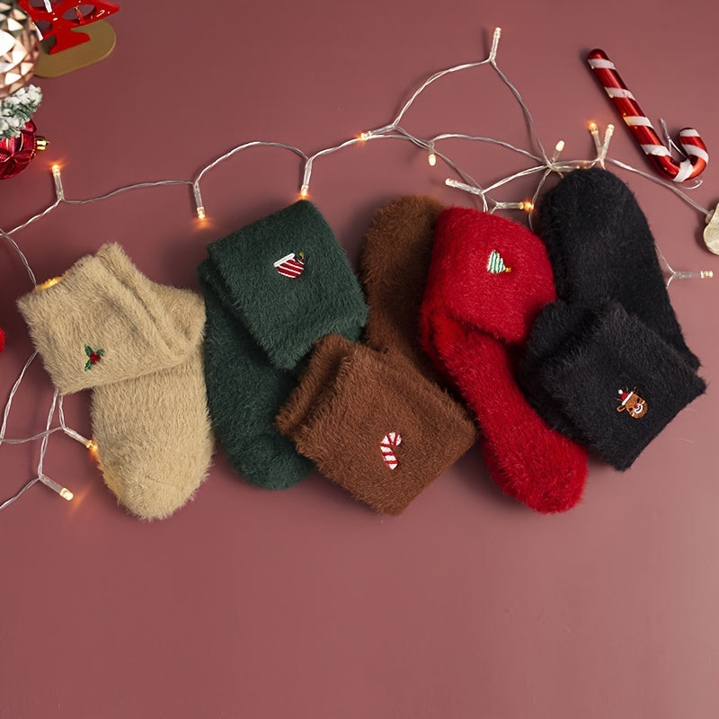 CozyKerst - 5 Pairs of Thick Warm Christmas Socks for Women