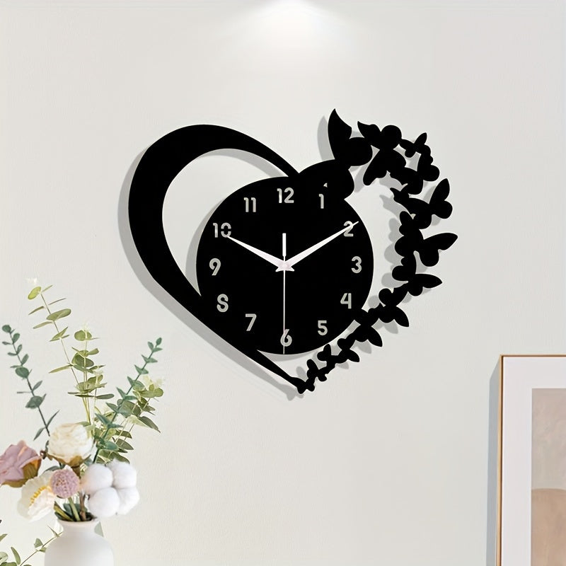 Relógio de Parede Acrílico Silencioso em Forma de Coração - Design Sem Moldura de Amor para Sala de Estar, Quarto e Escritório