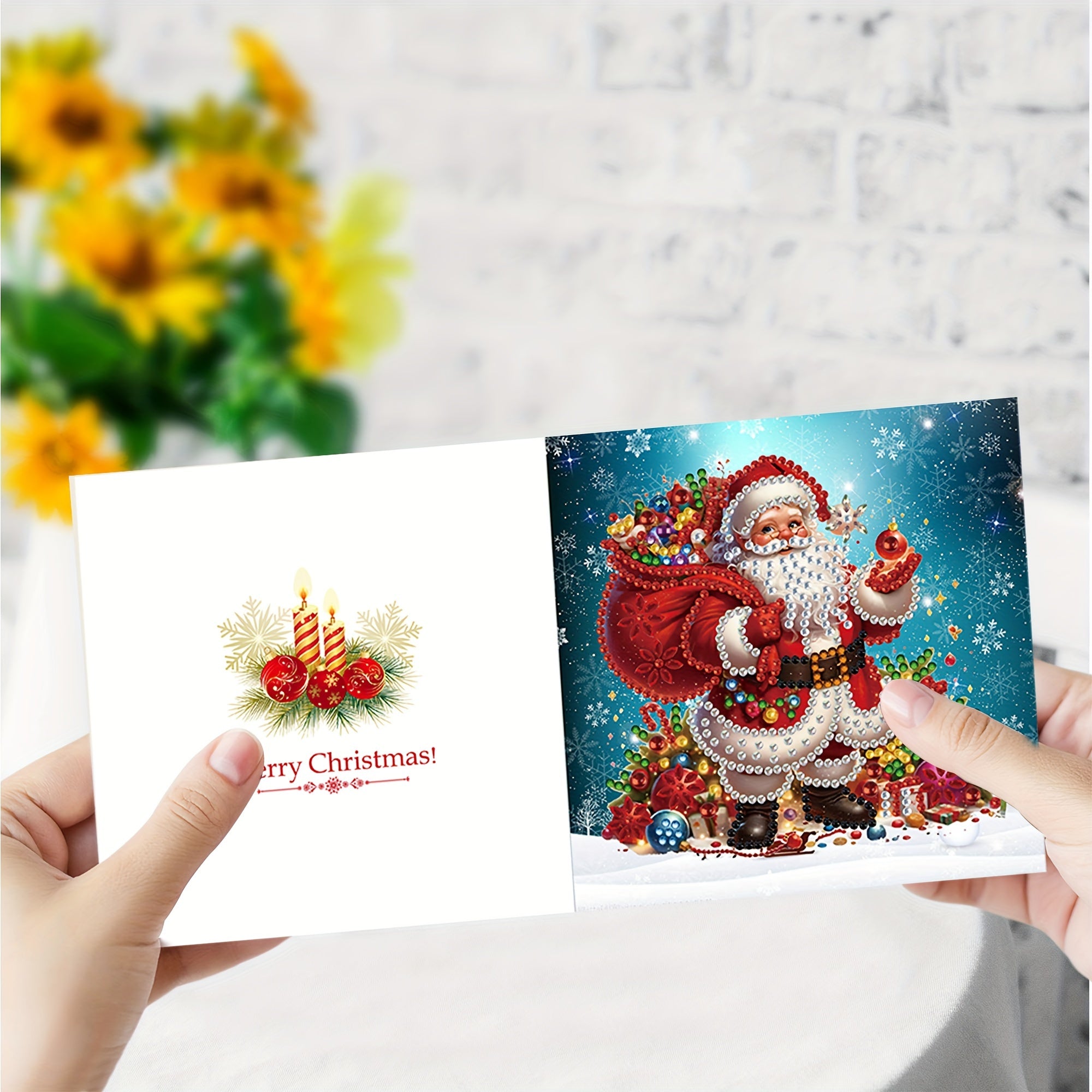 Conjunto de Pintura com Diamantes 12 Peças - Cartões de Natal do Pai Natal com Desenhos Únicos, Perfeito para Enviar Votos Calorosos a Família e Amigos
