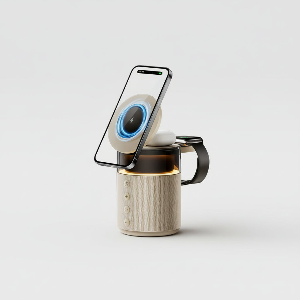 Estação de Carregamento Sem Fios Lâmpada Noturna Multifuncional Suporte de Carregador USB C