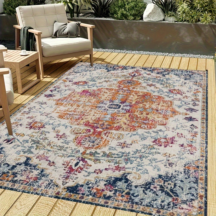 Vintage Floral Pattern Outdoor Rug – Non-slip, Lightweight, Washable, Soft and Durable