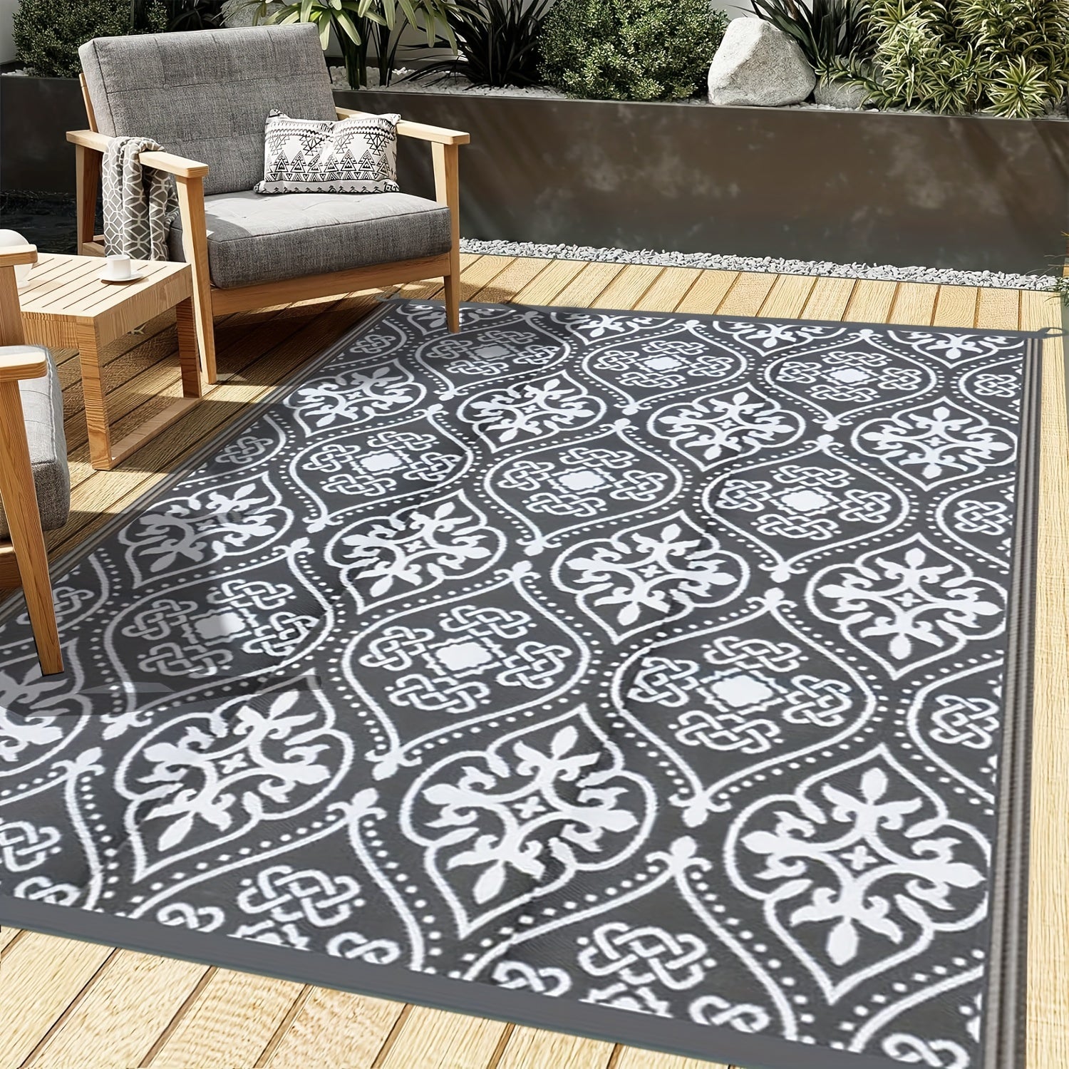 Tapete Exterior de Luxo Antiderrapante e Impermeável - 274x548cm - Tapete Reversível para Pátio, Acampamento, Praia, Plataforma, Jardim, Piquenique