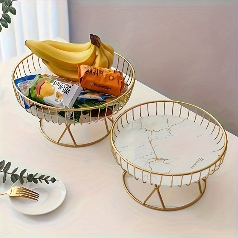 MarbleServe-Fruitkom - Travessa Metálica Geométrica com Base em Mármore