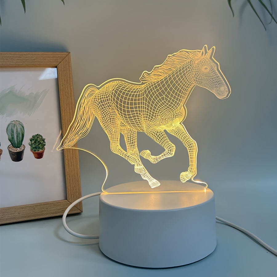 DierenLicht - Lámpara nocturna geométrica de caballo, lámpara de mesa LED alimentada por USB