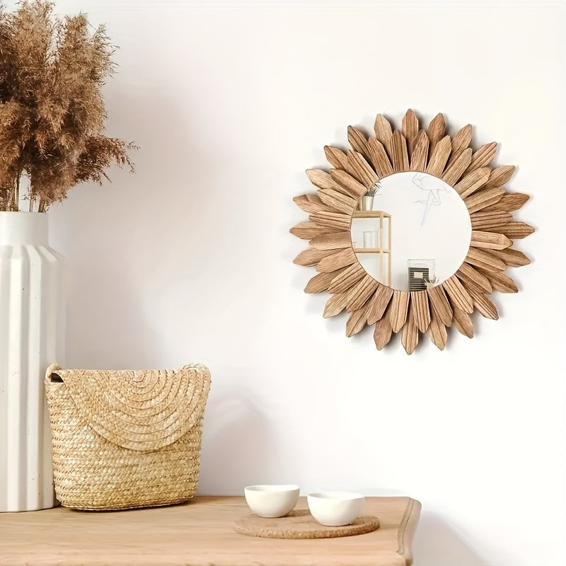 1 Pezzo Specchio Girasole Bohemien - Specchio da Parete in Legno, Specchio Decorativo