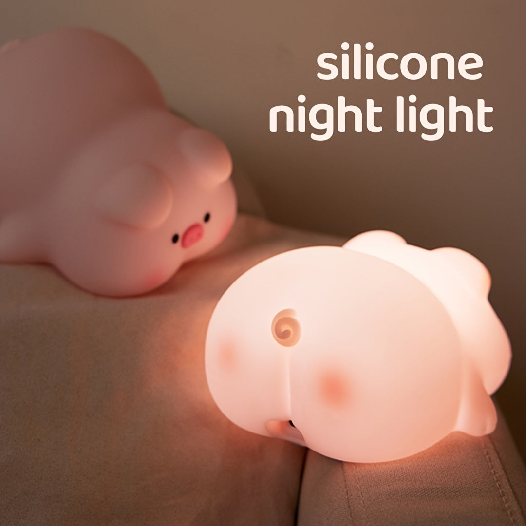 PiggyGlow - Cute Silicone Night Light, USB Rechargeable, Perfect Gift