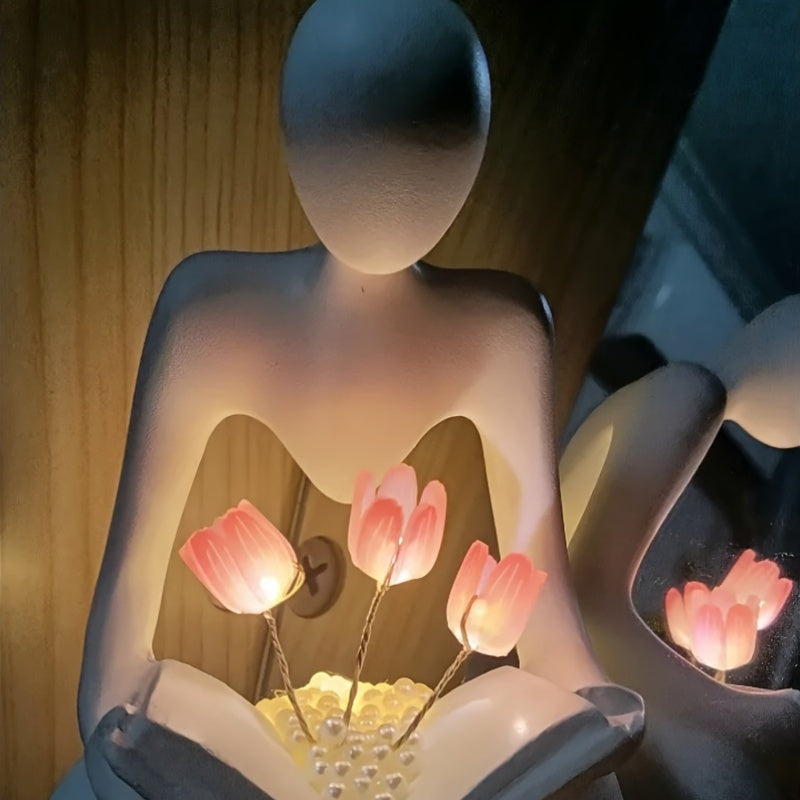 TulipGlow - Resin Abstract Tulip Night Light, Elegant Bedroom Decoration