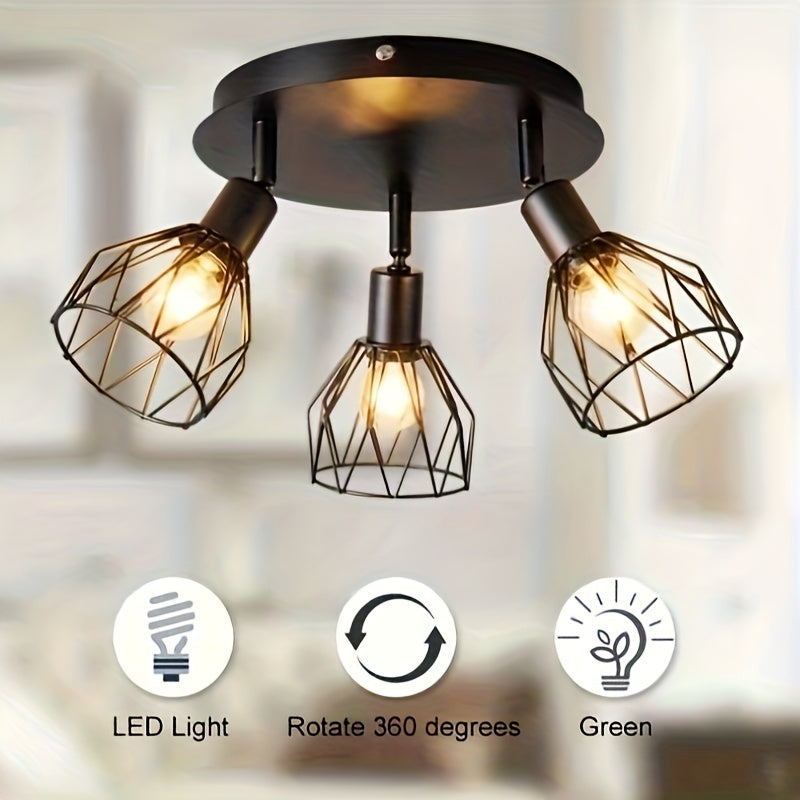 RusticGlow - Farmhouse Style Black Ceiling Lamp with Rotating Lampshades