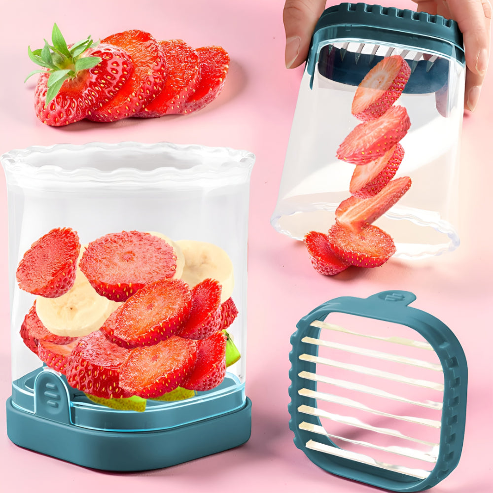 Cortador de Fresas Cortador de Frutas Vaso Cuchillas de Acero Inoxidable Gadget de Cocina
