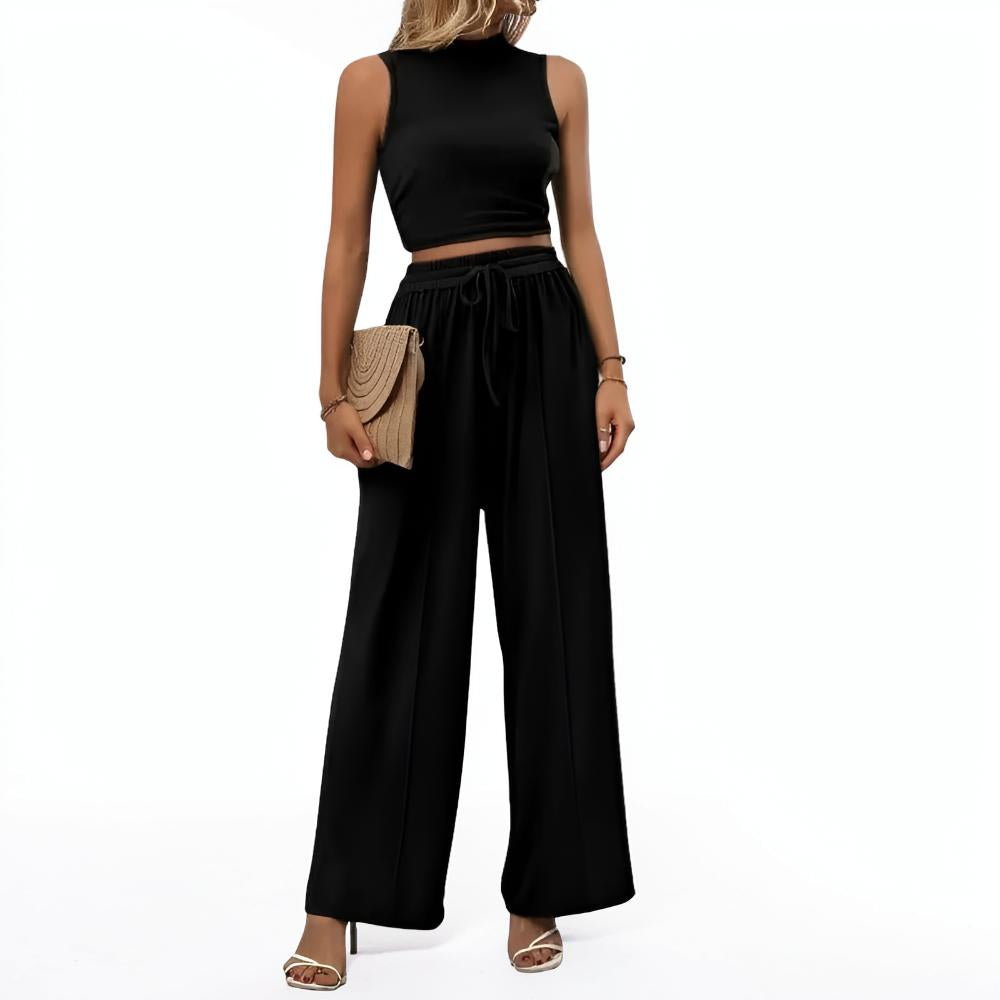 Women's Clothing Two-Piece Casual Wide-Leg Pants Set
