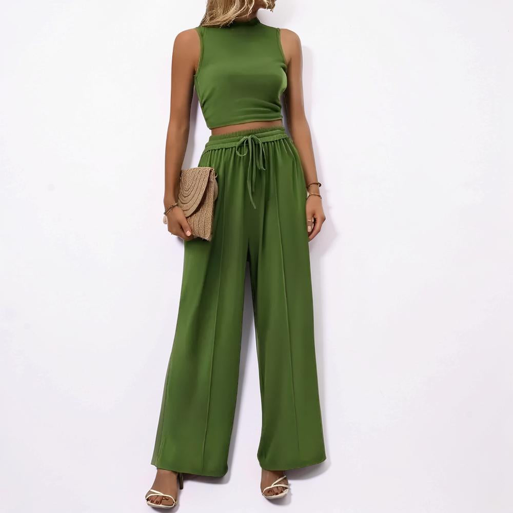 Women's Clothing Two-Piece Casual Wide-Leg Pants Set