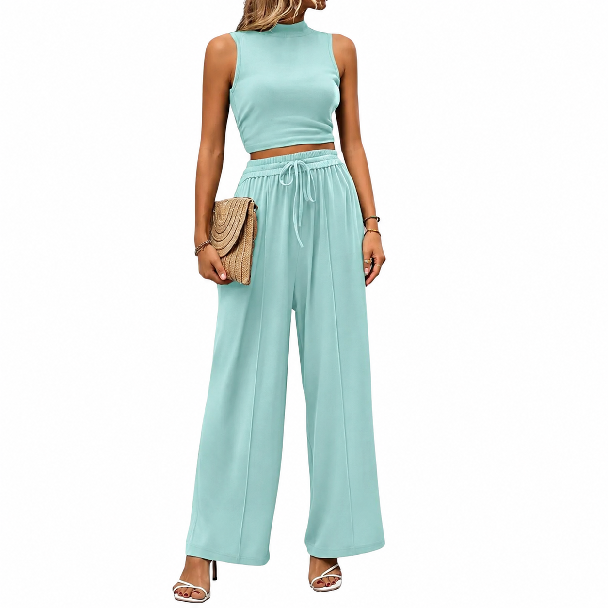Women's Clothing Two-Piece Casual Wide-Leg Pants Set