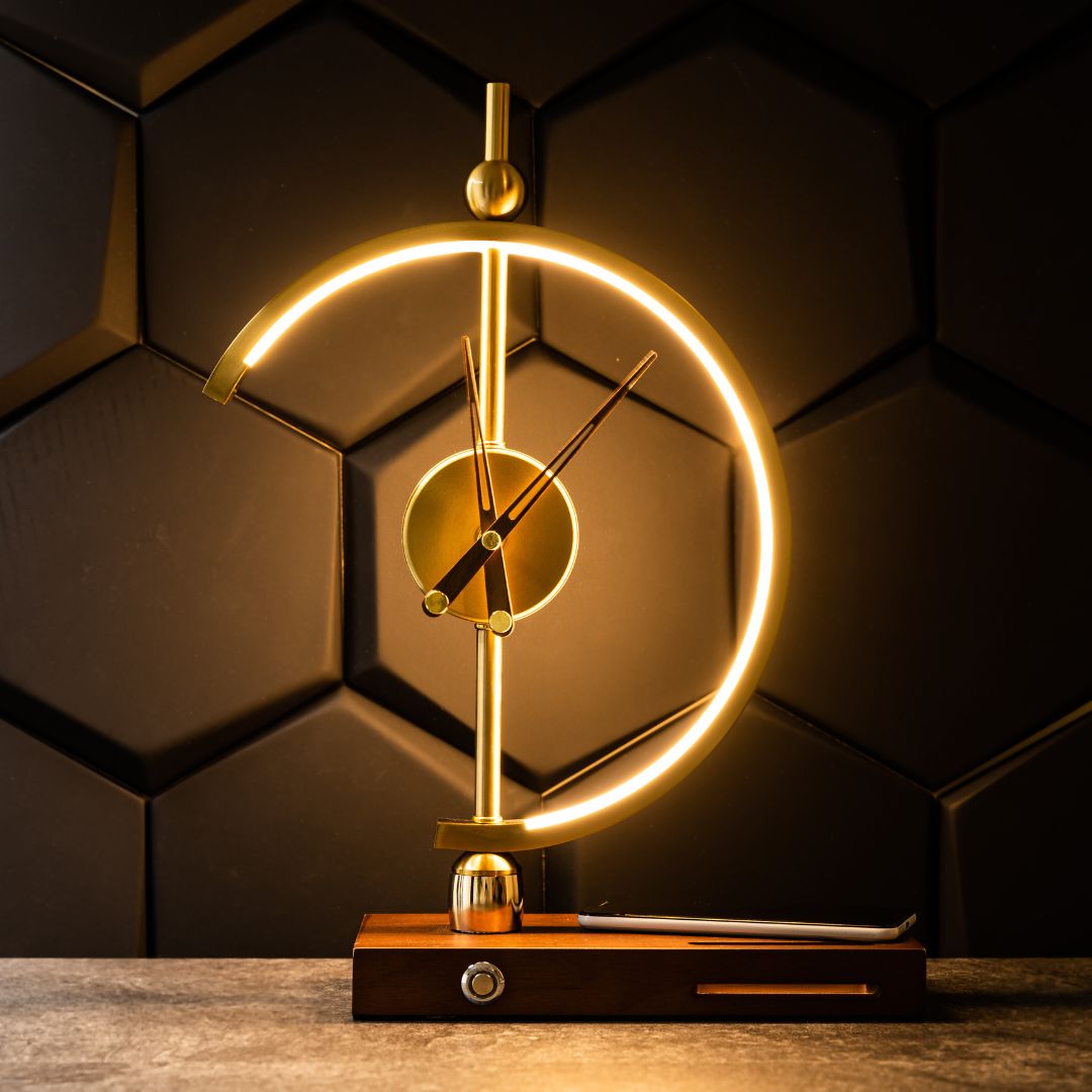 Aurora - Lampada da Tavolo Moderna Senza Fili Ricaricabile con Orologio