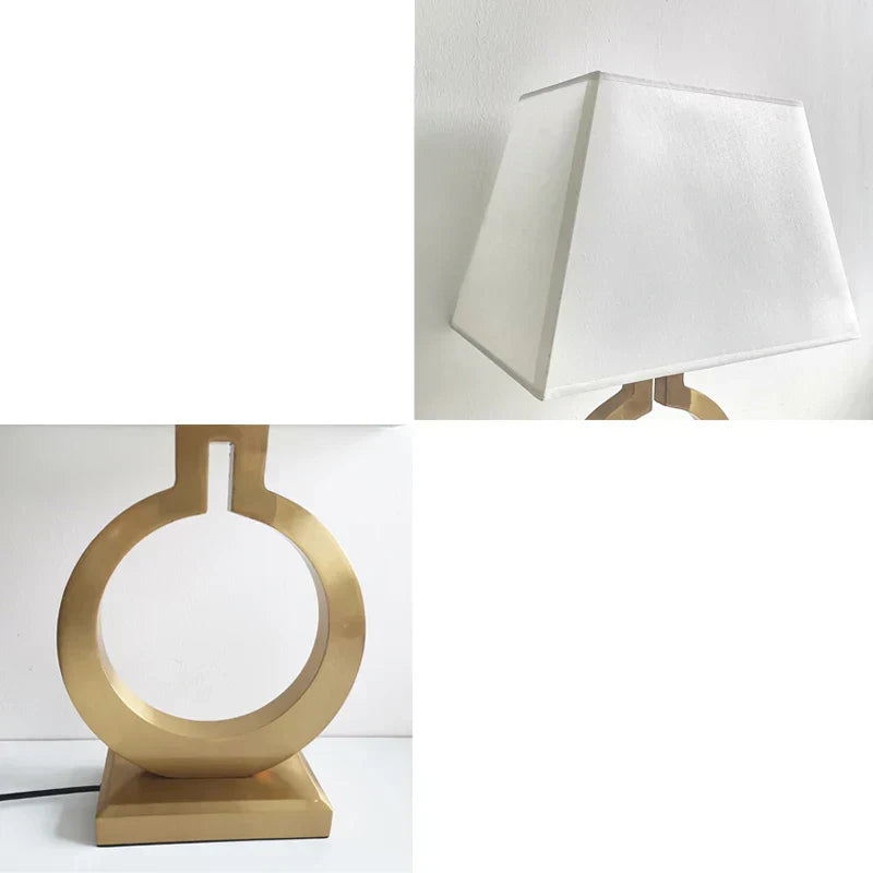 LuxeGlow - Lámpara de mesa metálica con pantalla de tela para salón y dormitorio