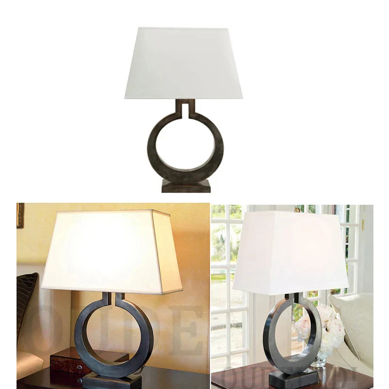 LuxeGlow - Lámpara de mesa metálica con pantalla de tela para salón y dormitorio