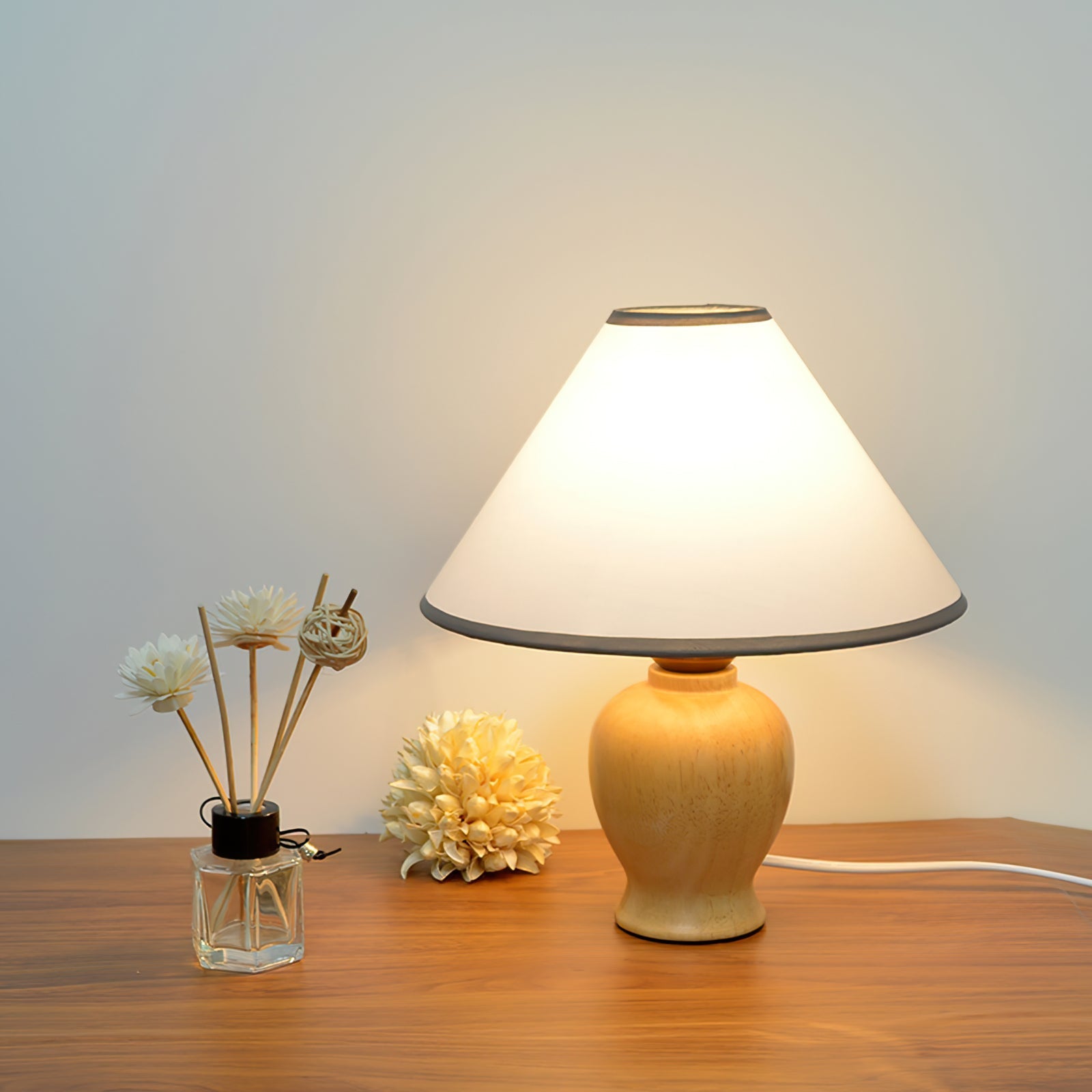 LumiWood - Table Lamp with Wooden Base and Fabric Lampshade