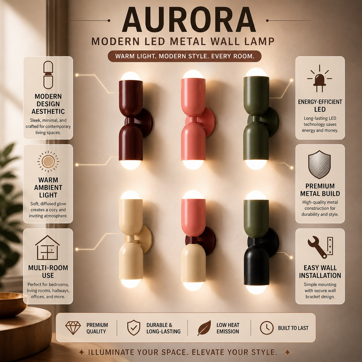 Aurora - Candeeiro de Parede Moderno LED Metal