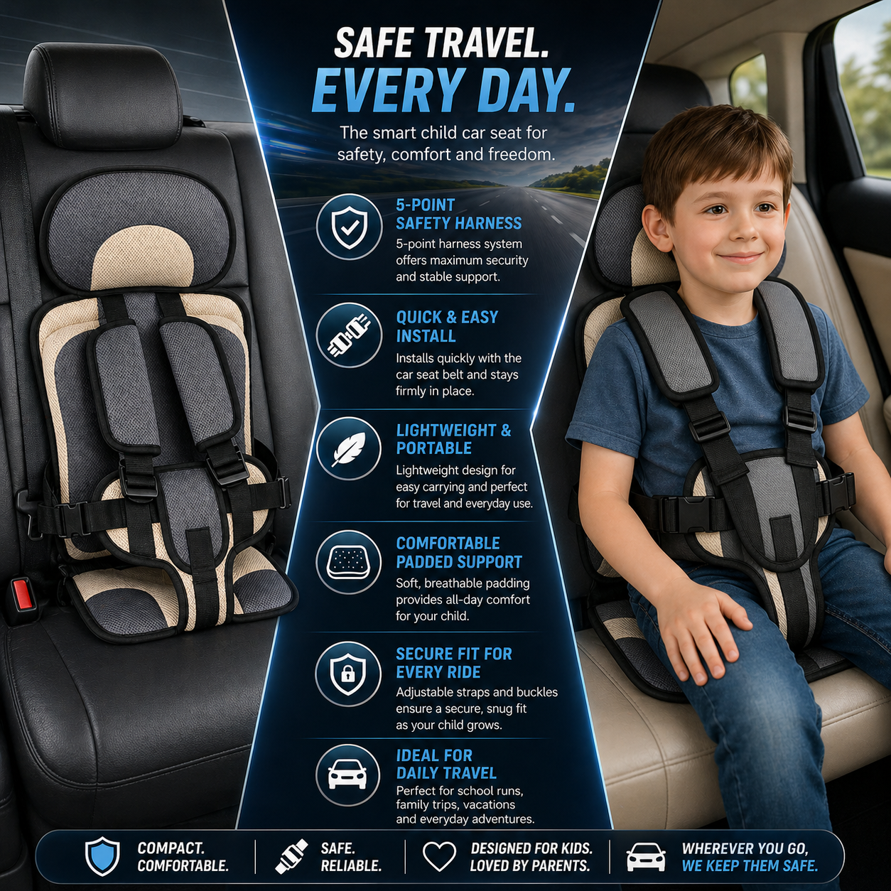 Seggiolino Auto Bambino Portatile Cintura di Sicurezza Viaggio Comfort
