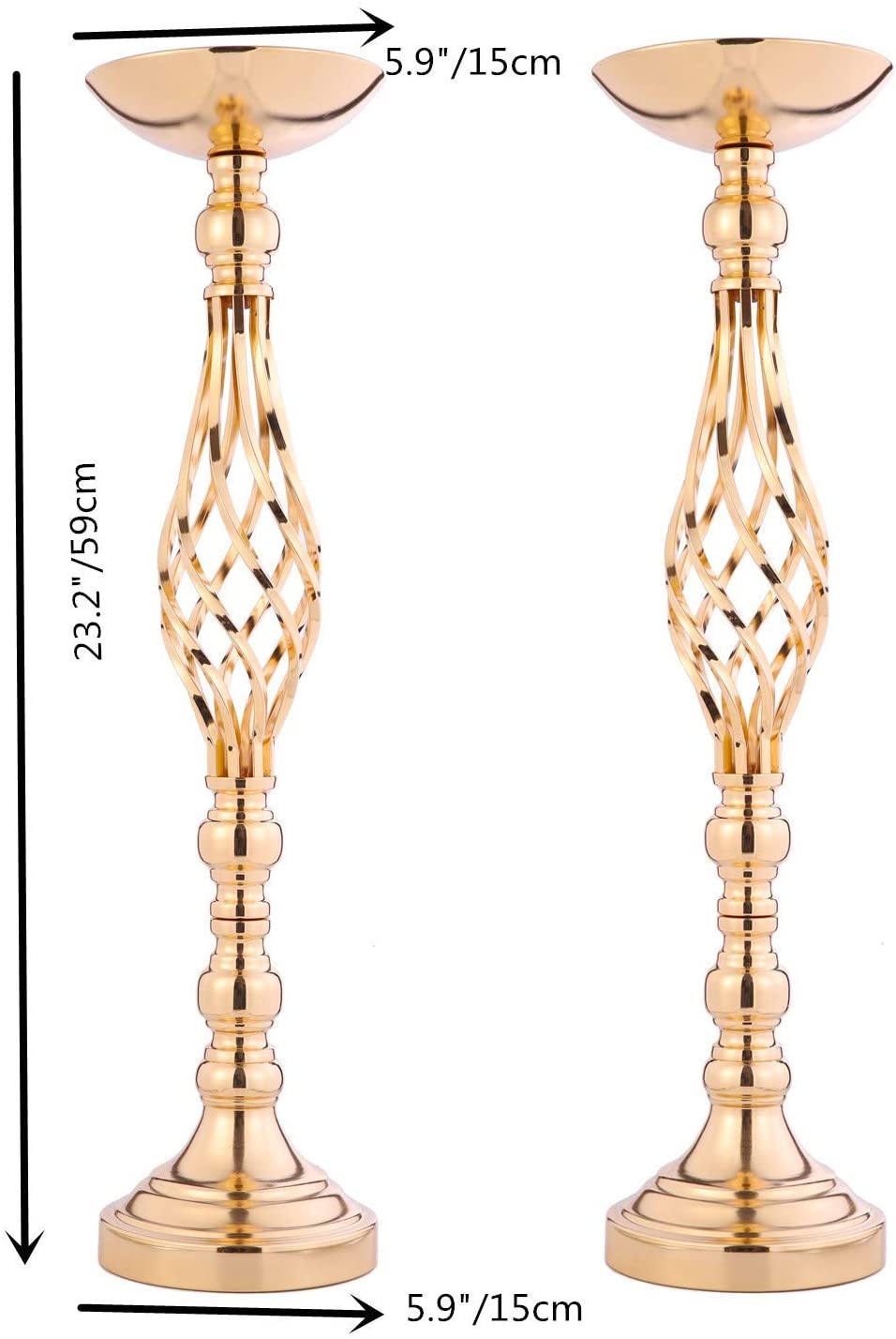 Set di 2 Candelabri Metallici Dorati per Tavolo