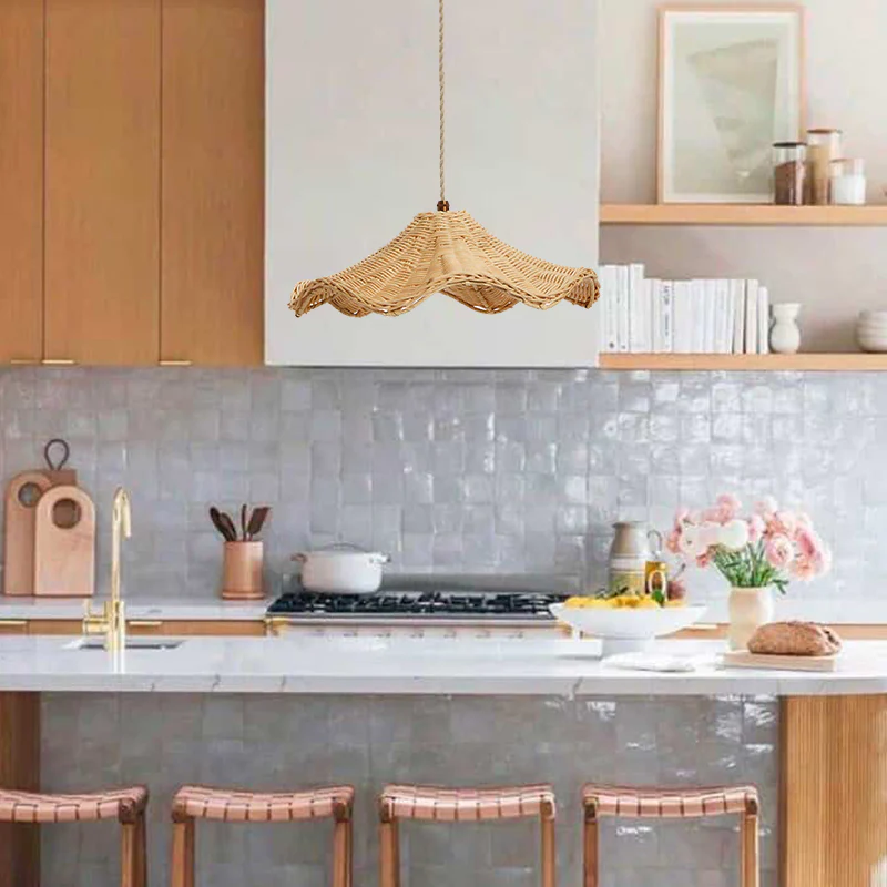 Boho Wicker Rattan Farmhouse Pendant Light