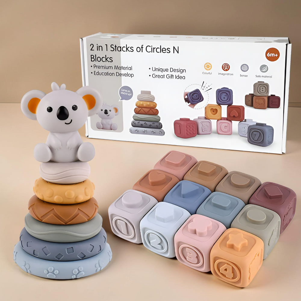Baby Toy Teething Rings Stacking Blocks Sensory Learning Set