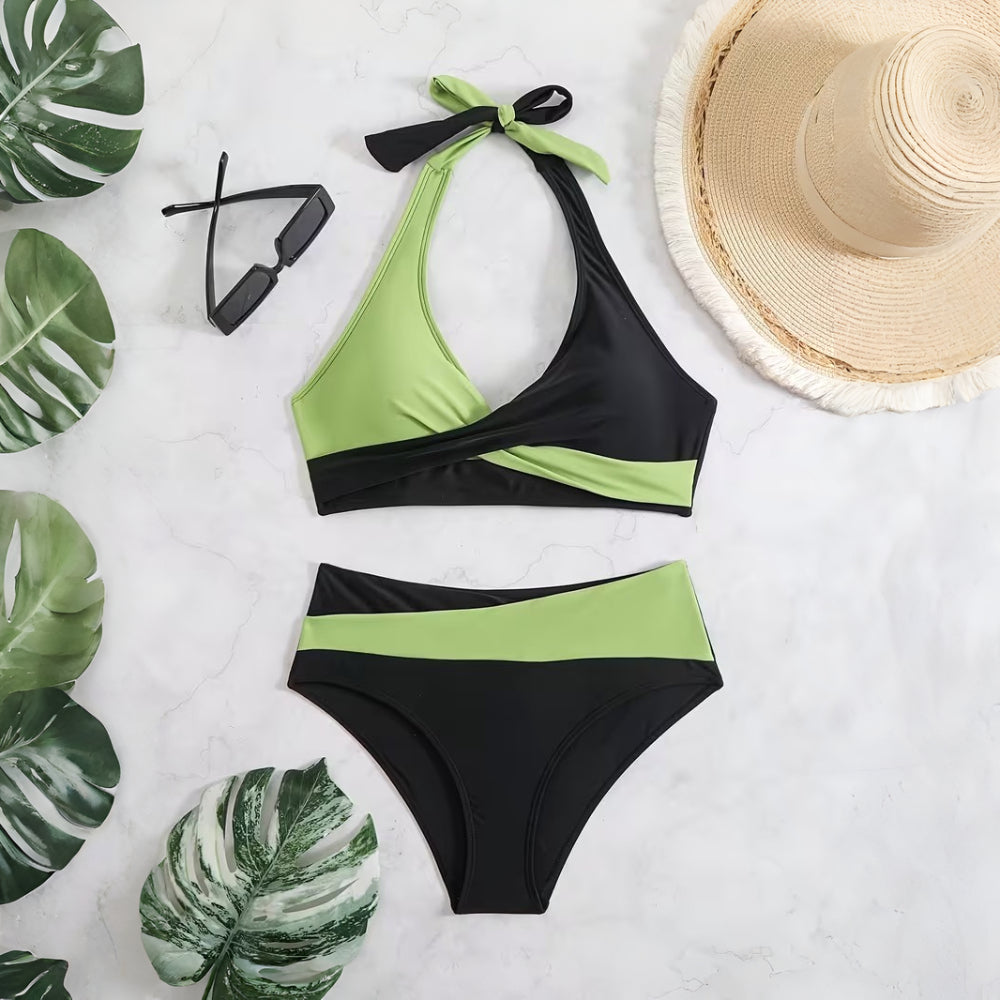 Bikini Donna Set Halter Incrocio Vita Alta Regolabile