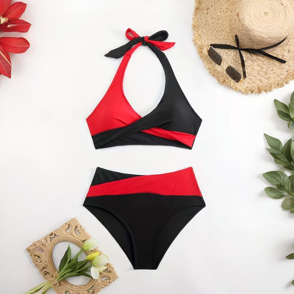 Bikini Donna Set Halter Incrocio Vita Alta Regolabile
