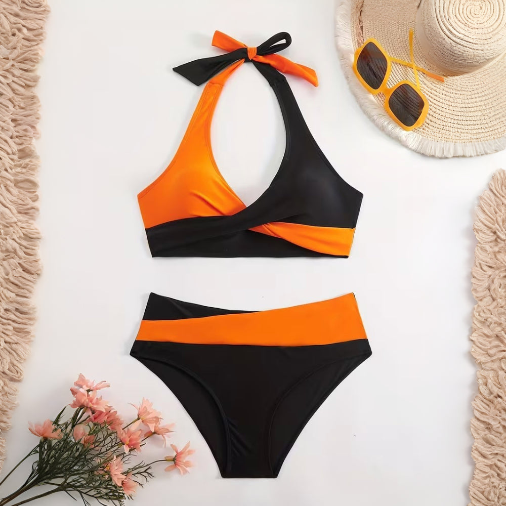 Bikini Donna Set Halter Incrocio Vita Alta Regolabile