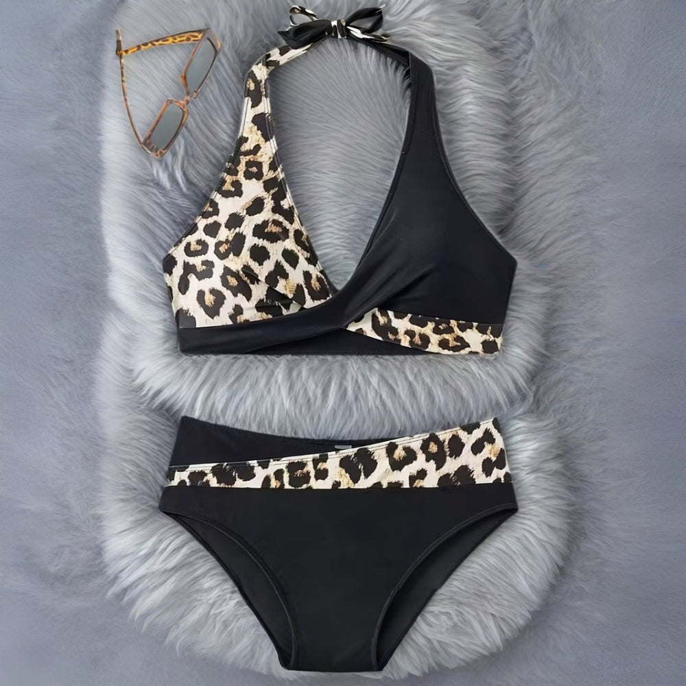 Bikini Donna Set Halter Incrocio Vita Alta Regolabile