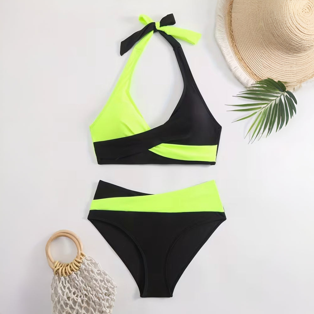 Bikini Donna Set Halter Incrocio Vita Alta Regolabile